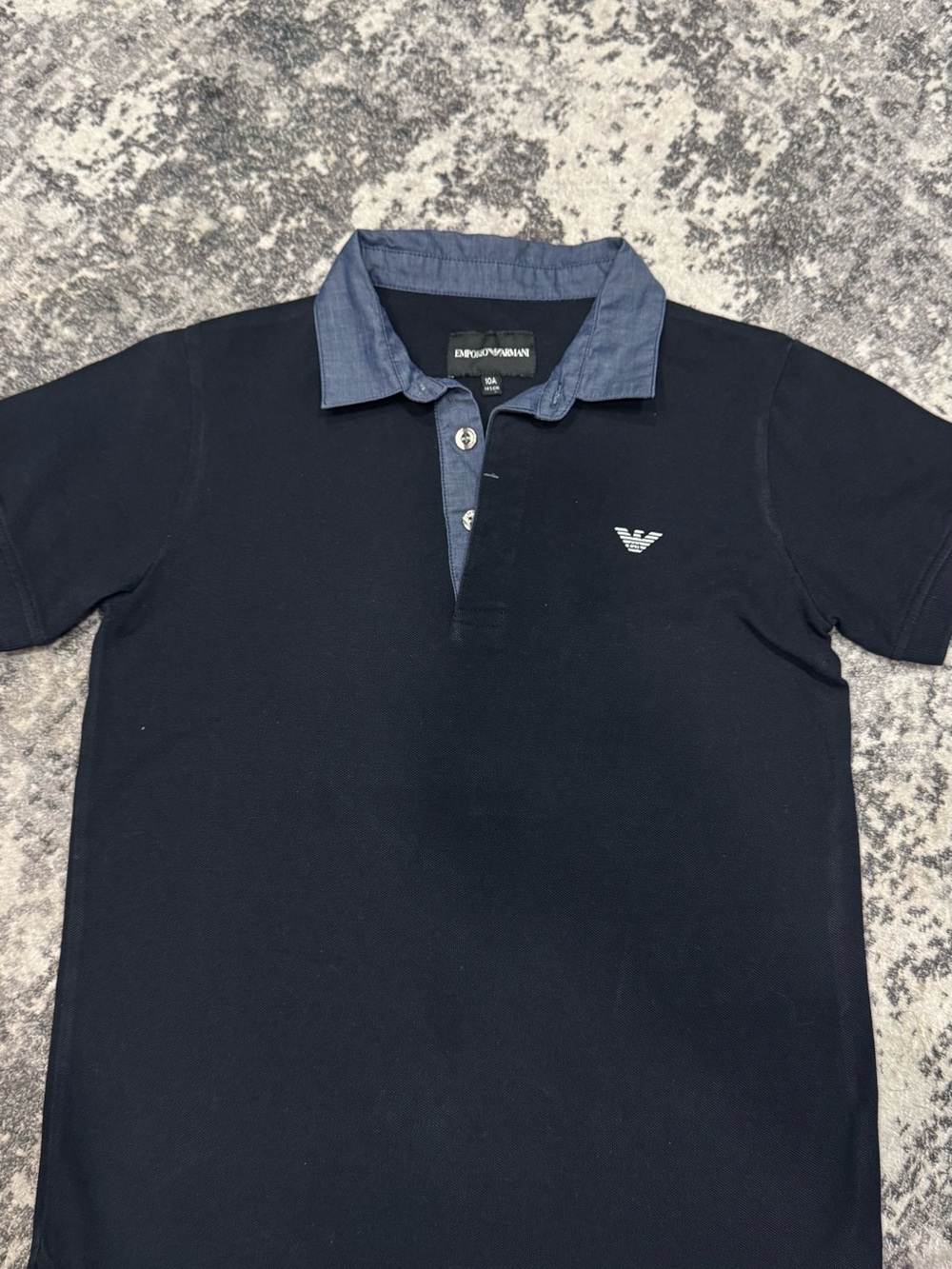 Emporio Armani Boys Navy Polo with Chambray Contrast Collar